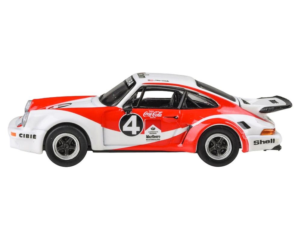1976 Porsche 911 Carrera RSR 3.0 Ecuador #4 "Fernando Madera" White and Red with Graphics 1/64 Diecast Model Car by Paragon Models view 3