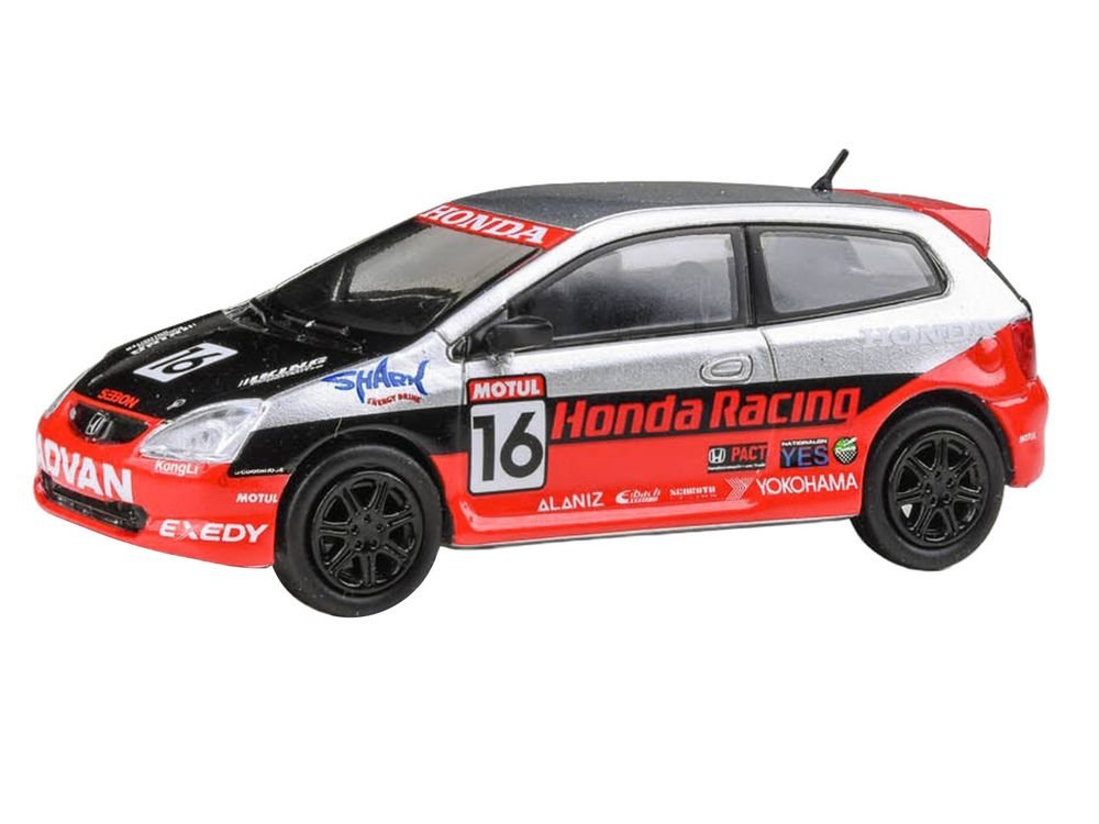 2005 Honda Civic #16 "SEMA RealTime Racing" Silver Metallic and Red with Black Graphics 1/64 Diecast Model Car by Paragon Models view 2
