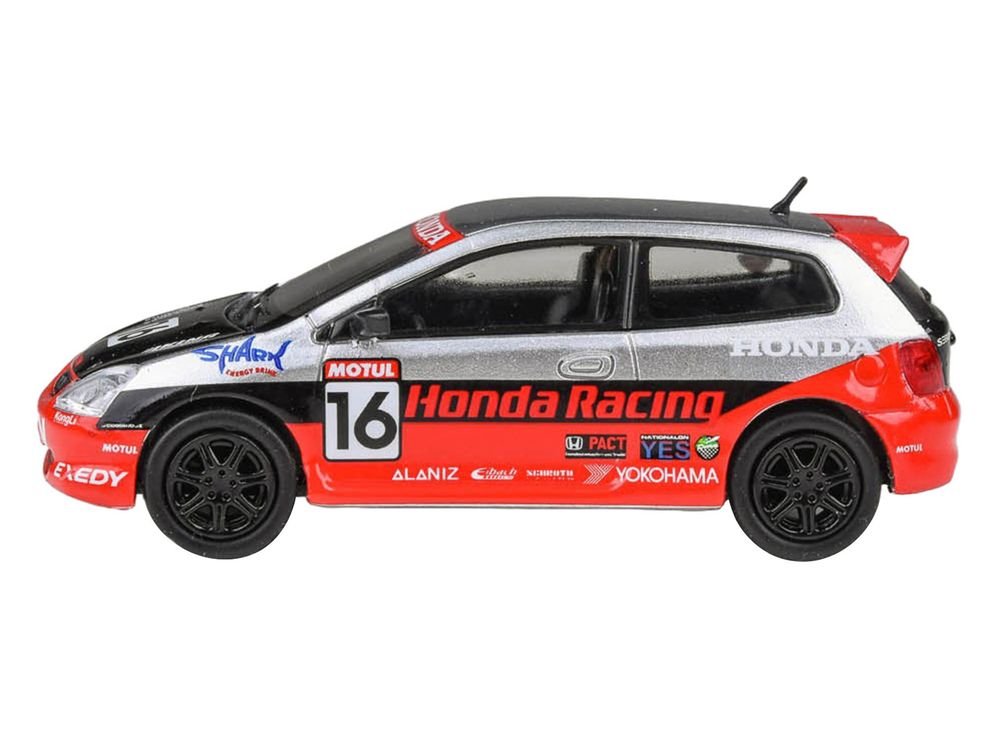 2005 Honda Civic #16 "SEMA RealTime Racing" Silver Metallic and Red with Black Graphics 1/64 Diecast Model Car by Paragon Models view 3