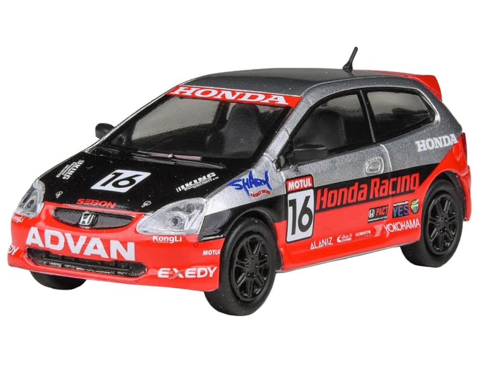 2005 Honda Civic #16 "SEMA RealTime Racing" Silver Metallic and Red with Black Graphics 1/64 Diecast Model Car by Paragon Models view 4