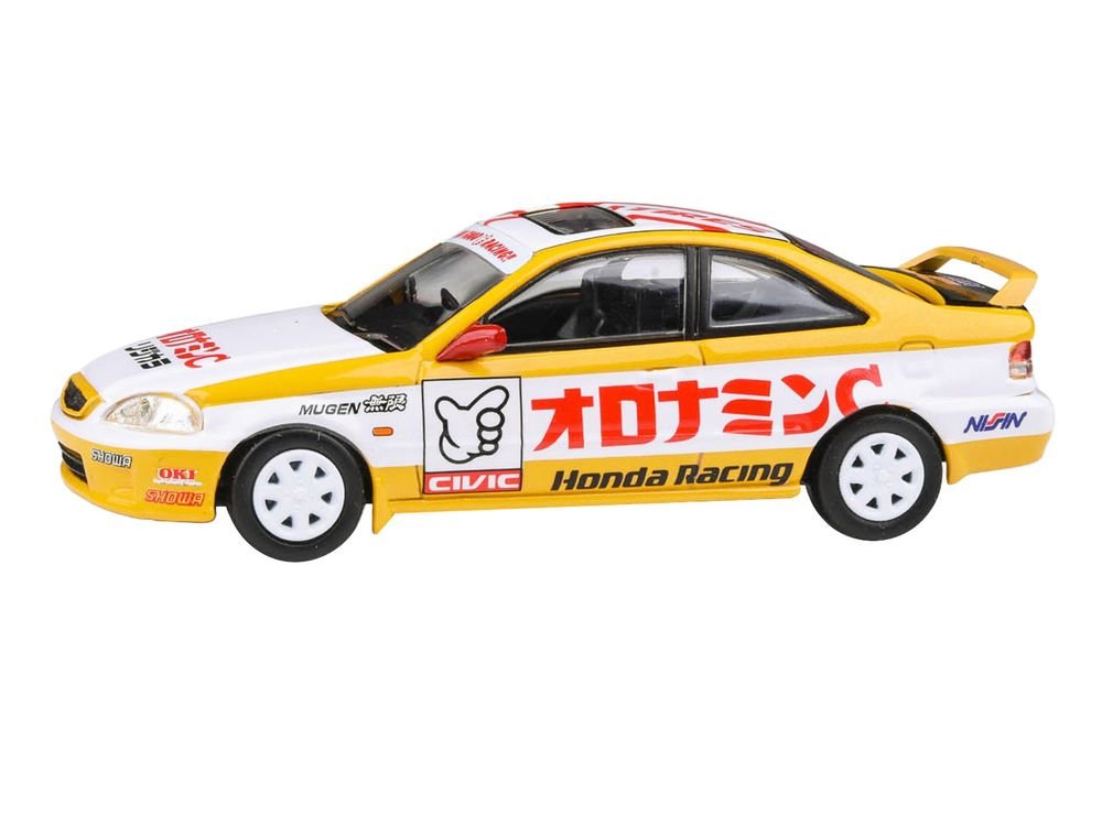 1999 Honda Civic EM1 RHD (Right Hand Drive) "Oyatsu Racing" White and Yellow with Graphics 1/64 Diecast Model Car by Paragon Models view 2