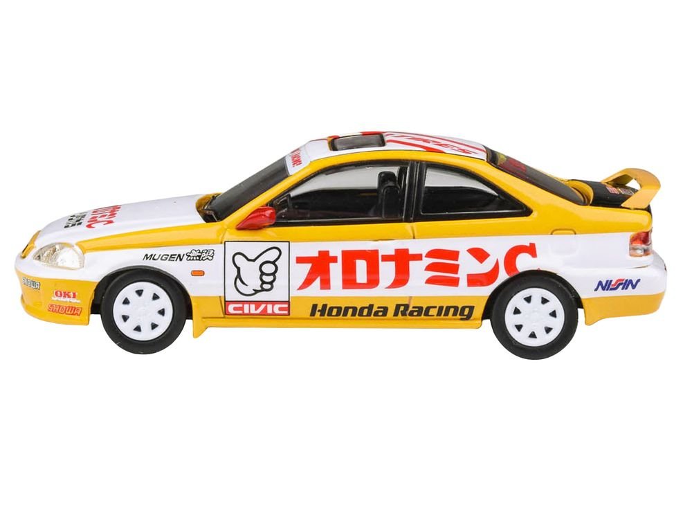 1999 Honda Civic EM1 RHD (Right Hand Drive) "Oyatsu Racing" White and Yellow with Graphics 1/64 Diecast Model Car by Paragon Models view 3