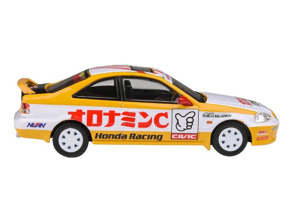 1999 Honda Civic EM1 RHD (Right Hand Drive) "Oyatsu Racing" White and Yellow with Graphics 1/64 Diecast Model Car by Paragon Models view 4
