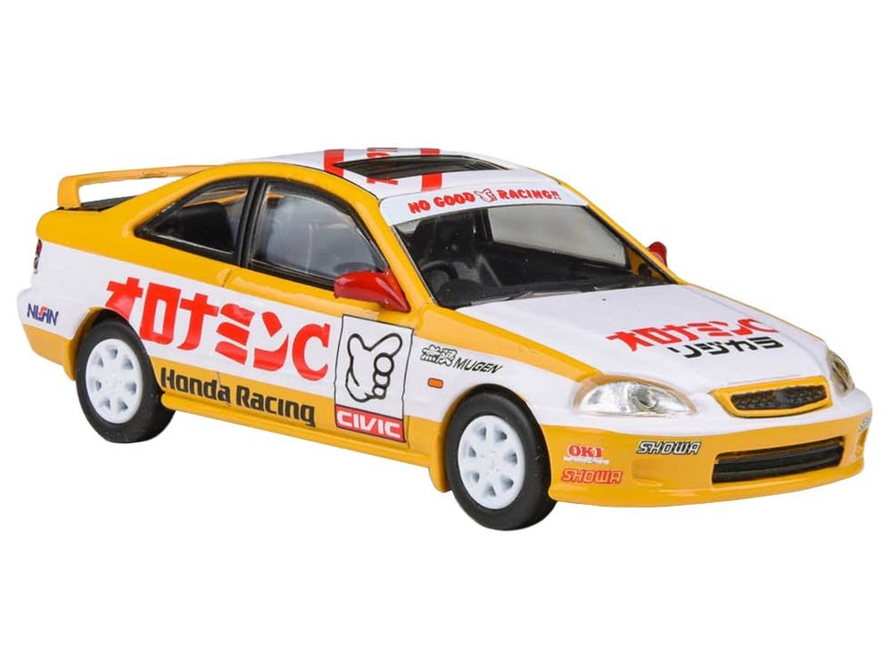 1999 Honda Civic EM1 RHD (Right Hand Drive) "Oyatsu Racing" White and Yellow with Graphics 1/64 Diecast Model Car by Paragon Models view 5