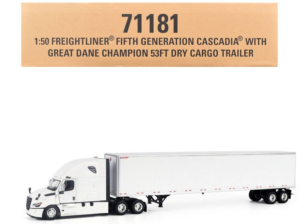 2025 Freightliner Cascadia Gen-5 Sleeper Cab Truck White with Great Dane Champion 53ft Dry Cargo Trailer "Transport Series" 1/50 Diecast Model by Diecast Masters