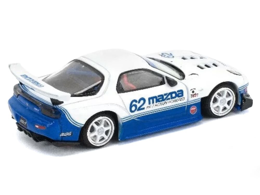 Mazda RX7 RE-Amemiya RHD (Right Hand Drive) #62 White and Blue with Graphics "Enigma Exclusive Edition" 1/64 Diecast Model Car by Pop Race view 4