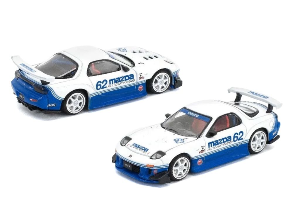 Mazda RX7 RE-Amemiya RHD (Right Hand Drive) #62 White and Blue with Graphics "Enigma Exclusive Edition" 1/64 Diecast Model Car by Pop Race view 5