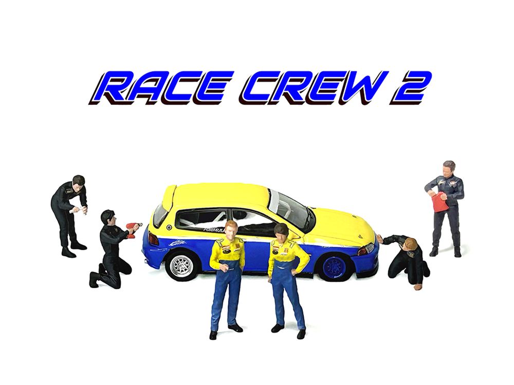"Race Crew #2" 6 piece Diecast Figure Set (6 Figures) Limited Edition for 1/64 Scale Models by American Diorama view 4
