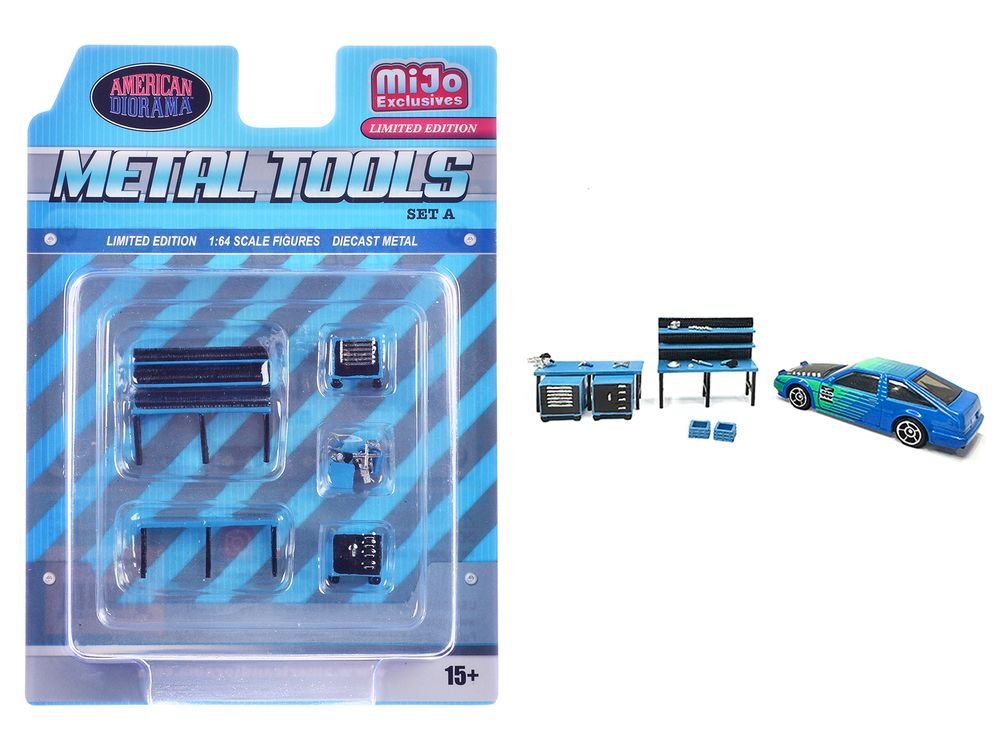 "Metal Tools" Set A Blue of 14 Pieces Limited Edition for 1/64 Scale Models by American Diorama