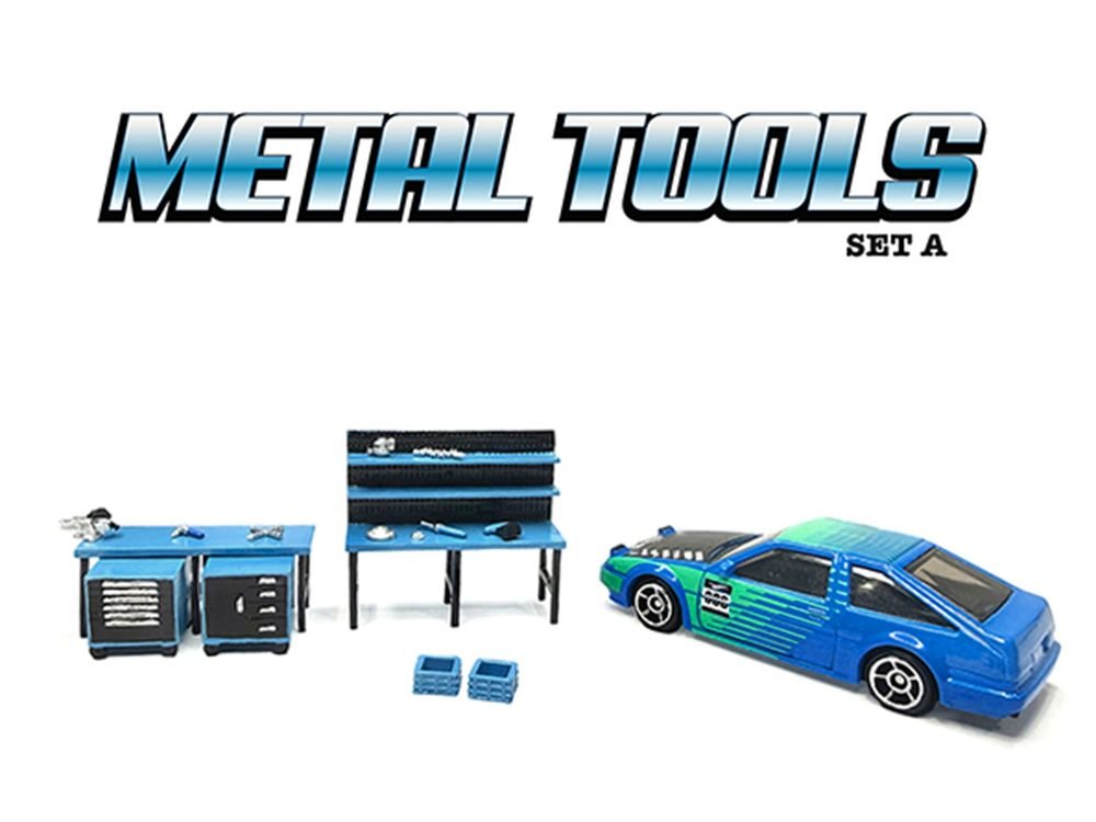 "Metal Tools" Set A Blue of 14 Pieces Limited Edition for 1/64 Scale Models by American Diorama view 3
