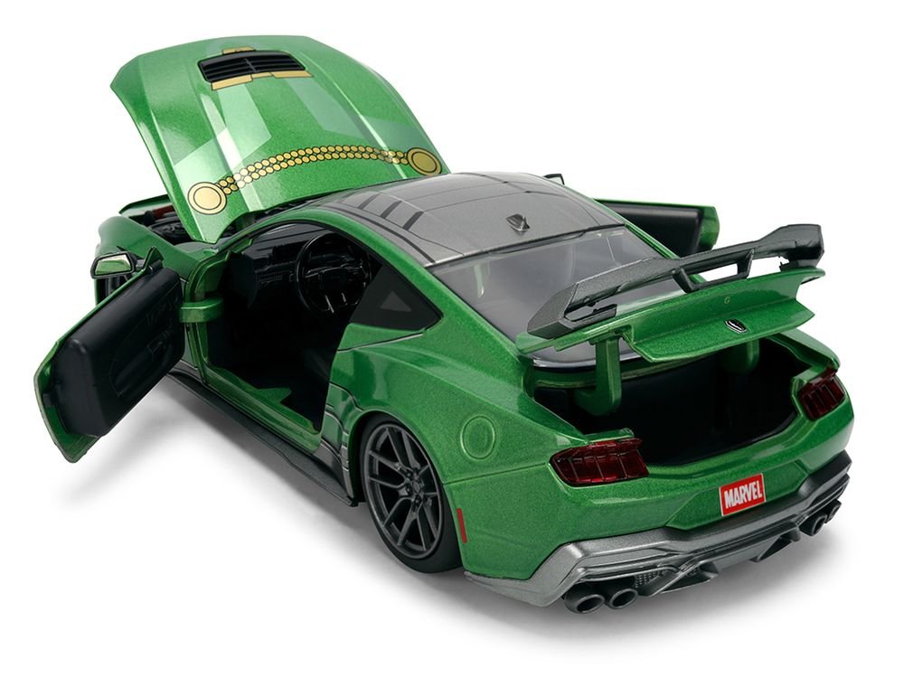 2024 Ford Mustang Dark Horse Green Metallic with Gray Top and Graphic with Doctor Doom Diecast Figure "Marvel's Doctor Doom" Character "Hollywood Rides" Series 1/24 Diecast Model Car by Jada view 4