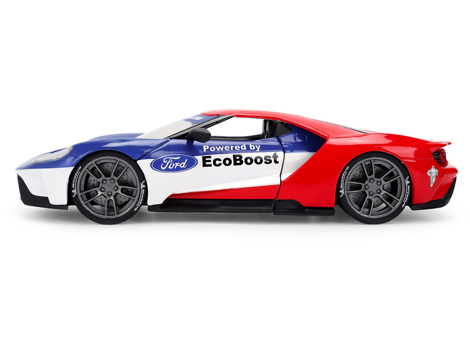 2017 Ford GT Blue and Red with White Stripes with Michelin Man Diecast Figure "Michelin Tires" "Hollywood Rides" Series 1/24 Diecast Model Car by Jada view 4