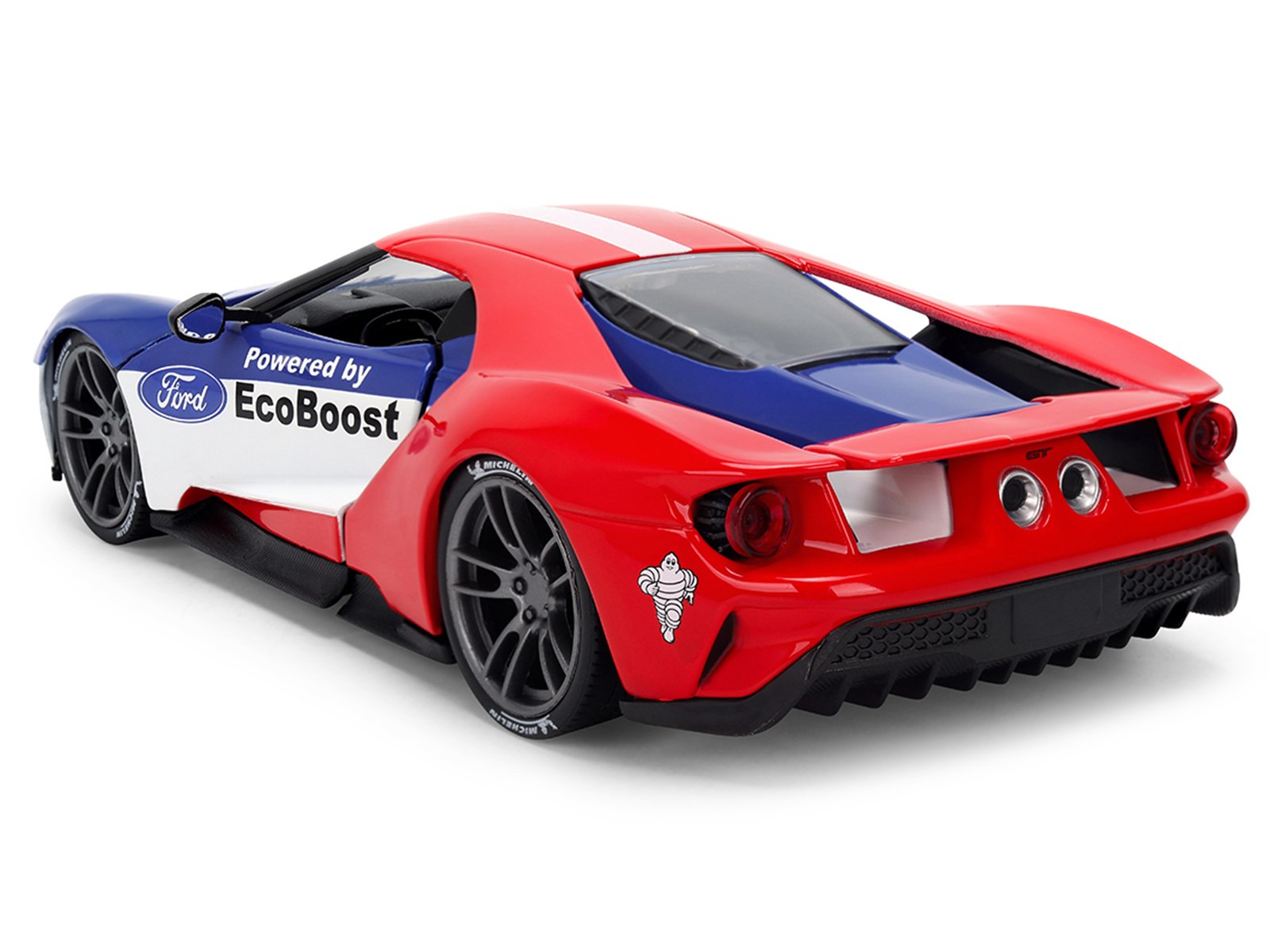 2017 Ford GT Blue and Red with White Stripes with Michelin Man Diecast Figure "Michelin Tires" "Hollywood Rides" Series 1/24 Diecast Model Car by Jada view 5