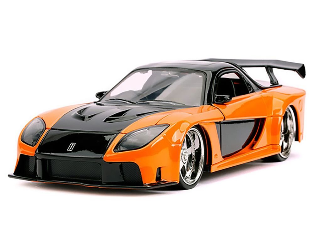 Han's Mazda RX-7 RHD (Right Hand Drive) Orange and Black "The Fast and the Furious: Tokyo Drift" (2006) Movie "25 Years of Fast & Furious" Series 1/24 Diecast Model Car by Jada view 2
