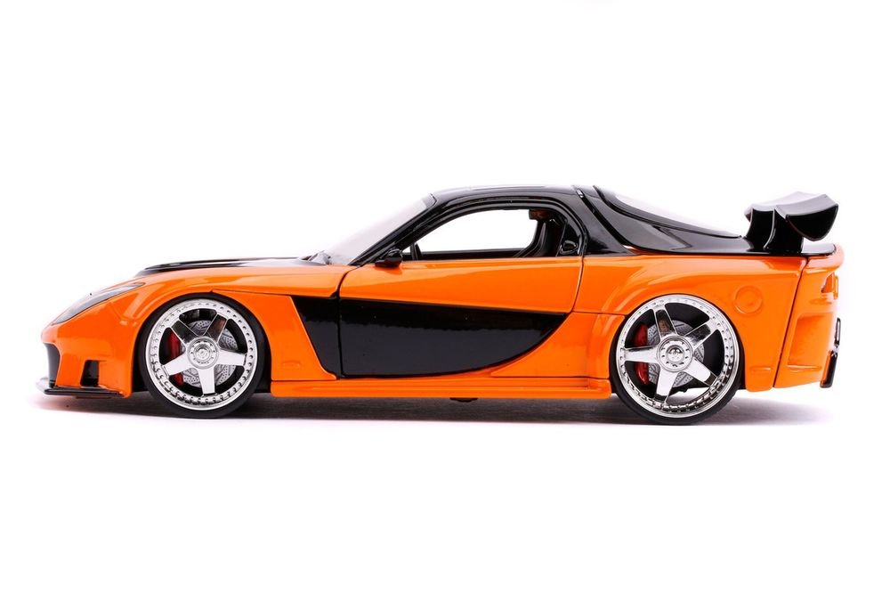 Han's Mazda RX-7 RHD (Right Hand Drive) Orange and Black "The Fast and the Furious: Tokyo Drift" (2006) Movie "25 Years of Fast & Furious" Series 1/24 Diecast Model Car by Jada view 4