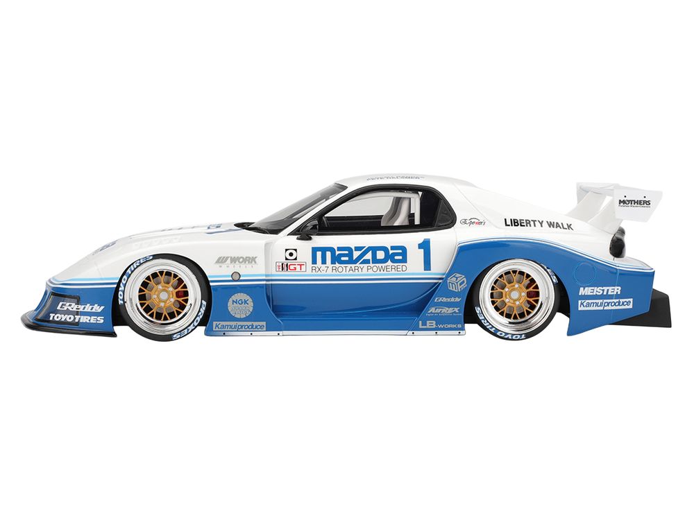 Mazda RX-7 LB-Super Silhouette RHD (Right Hand Drive) #1 Jeremy Barnes - Pete Halsmer "IMSA" White and Blue 1/18 Model Car by Top Speed view 3