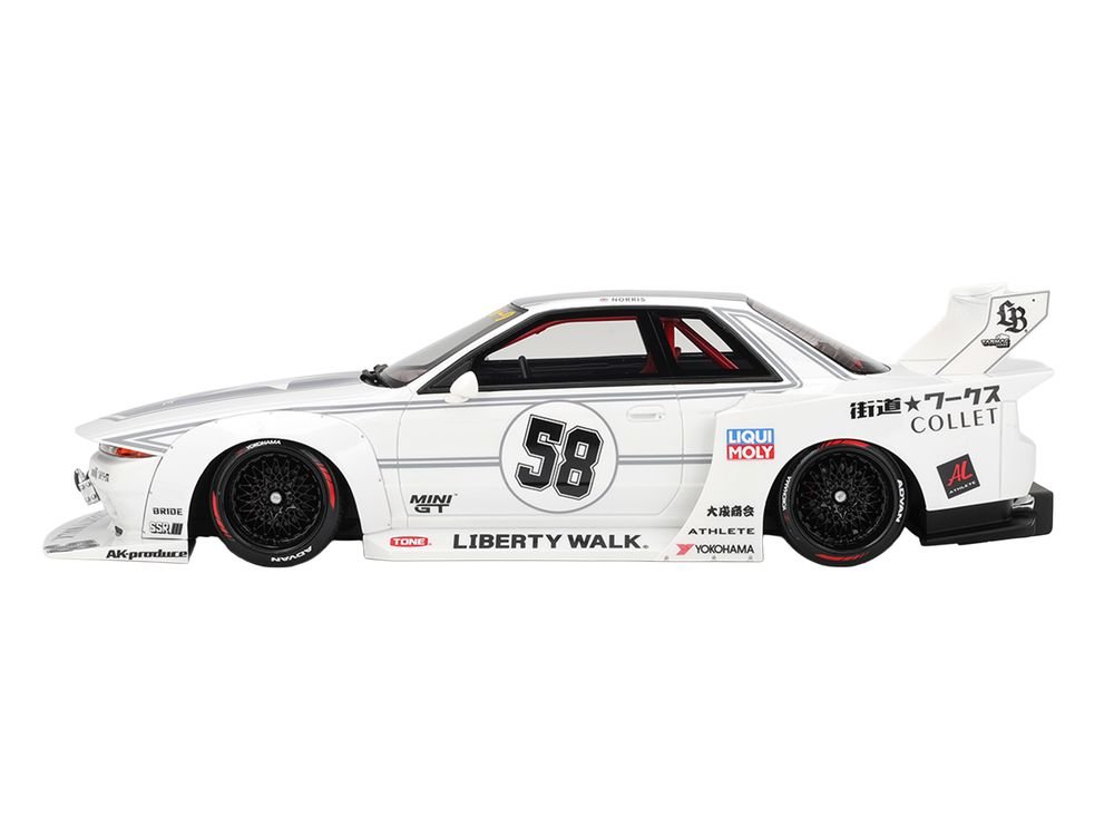 Nissan Skyline GT-R (R32) RHD (Right Hand Drive) #58 "LBWK - Kaido Works" White with Gray Stripes and Graphics "Tokyo Auto Salon (TAS) 2025" 1/18 Model Car by Top Speed view 3