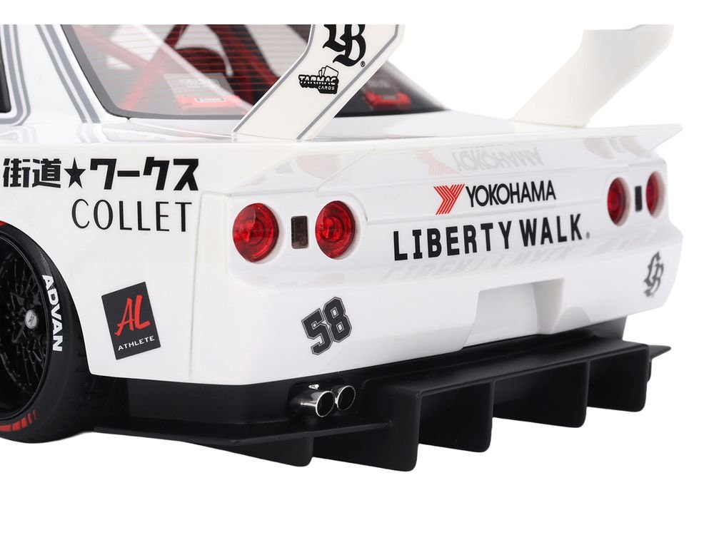 Nissan Skyline GT-R (R32) RHD (Right Hand Drive) #58 "LBWK - Kaido Works" White with Gray Stripes and Graphics "Tokyo Auto Salon (TAS) 2025" 1/18 Model Car by Top Speed view 4