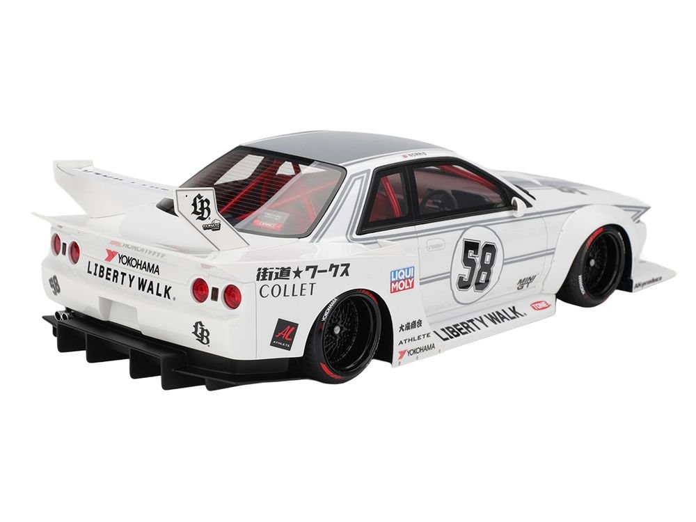 Nissan Skyline GT-R (R32) RHD (Right Hand Drive) #58 "LBWK - Kaido Works" White with Gray Stripes and Graphics "Tokyo Auto Salon (TAS) 2025" 1/18 Model Car by Top Speed view 5