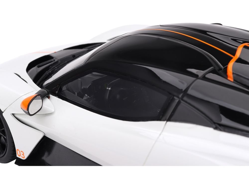 Aston Martin Valhalla Lunar White with Black Top and Orange Accents 1/18 Model Car by Top Speed view 2