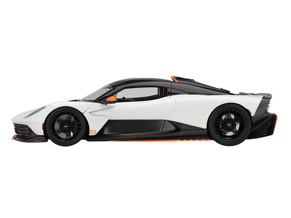 Aston Martin Valhalla Lunar White with Black Top and Orange Accents 1/18 Model Car by Top Speed view 3