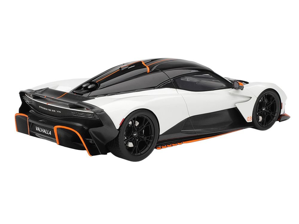 Aston Martin Valhalla Lunar White with Black Top and Orange Accents 1/18 Model Car by Top Speed view 5