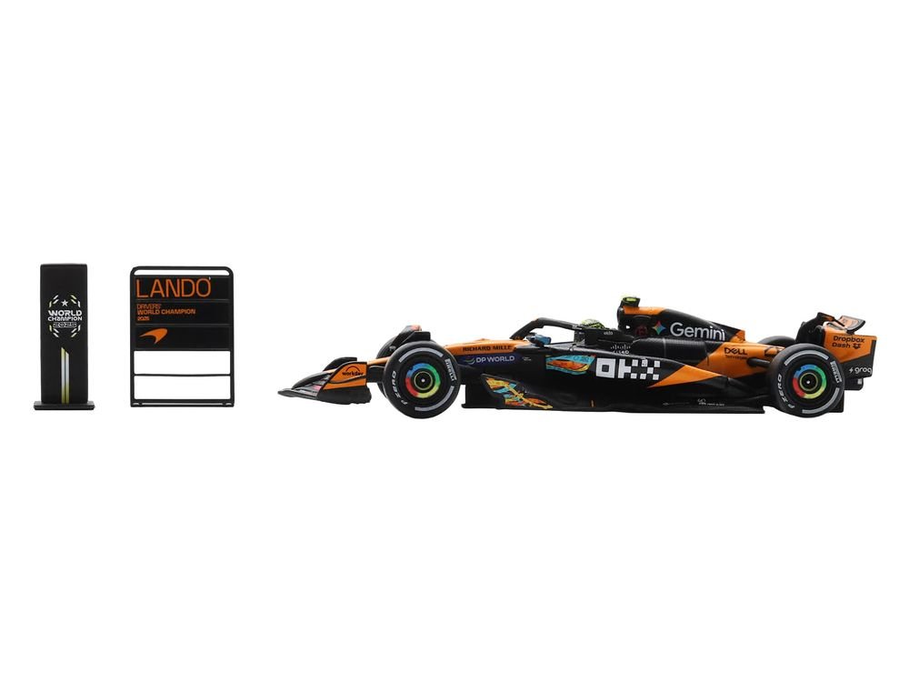McLaren MCL39 #4 Lando Norris 3rd Place Formula One F1 "Abu Dhabi GP GP" (2025) "Drivers' World Champion 2025" with Pit Board 1/64 Model Car by Spark view 2