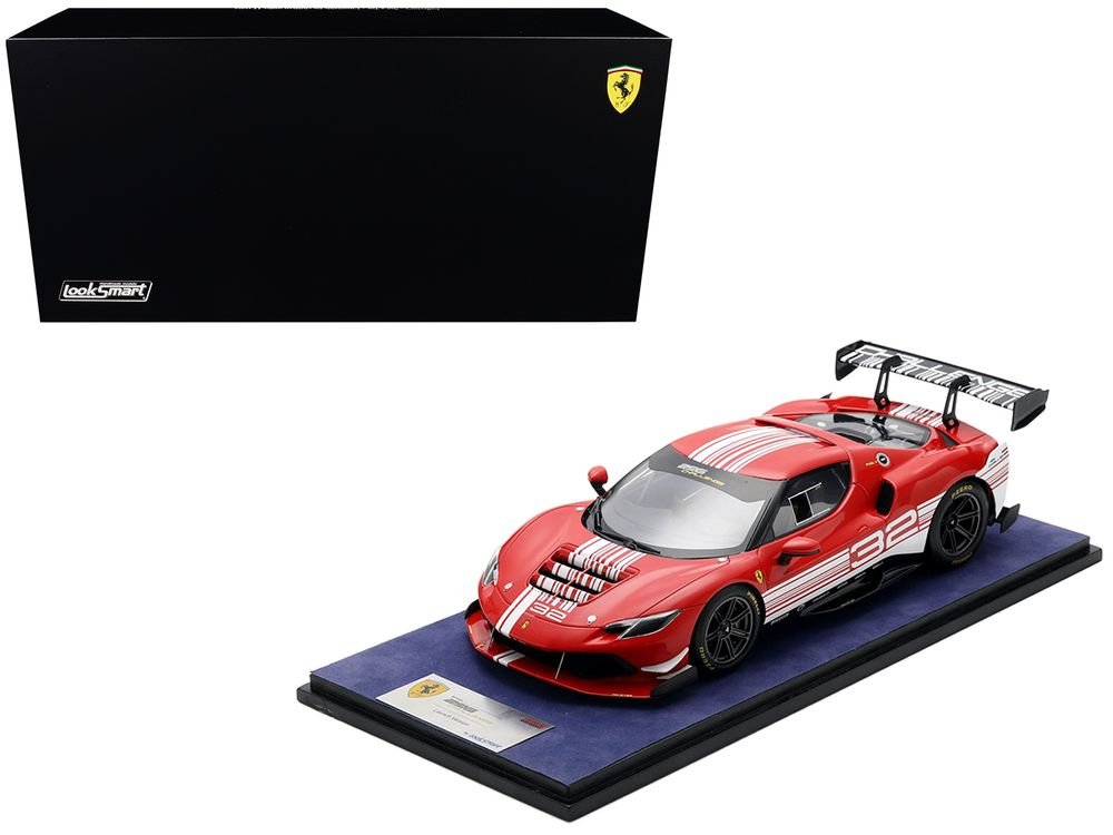 Ferrari 296 GT3 Challenge #32 "Launch Version" Red with White Stripes with Acrylic Display Case 1/18 Model Car by LookSmart