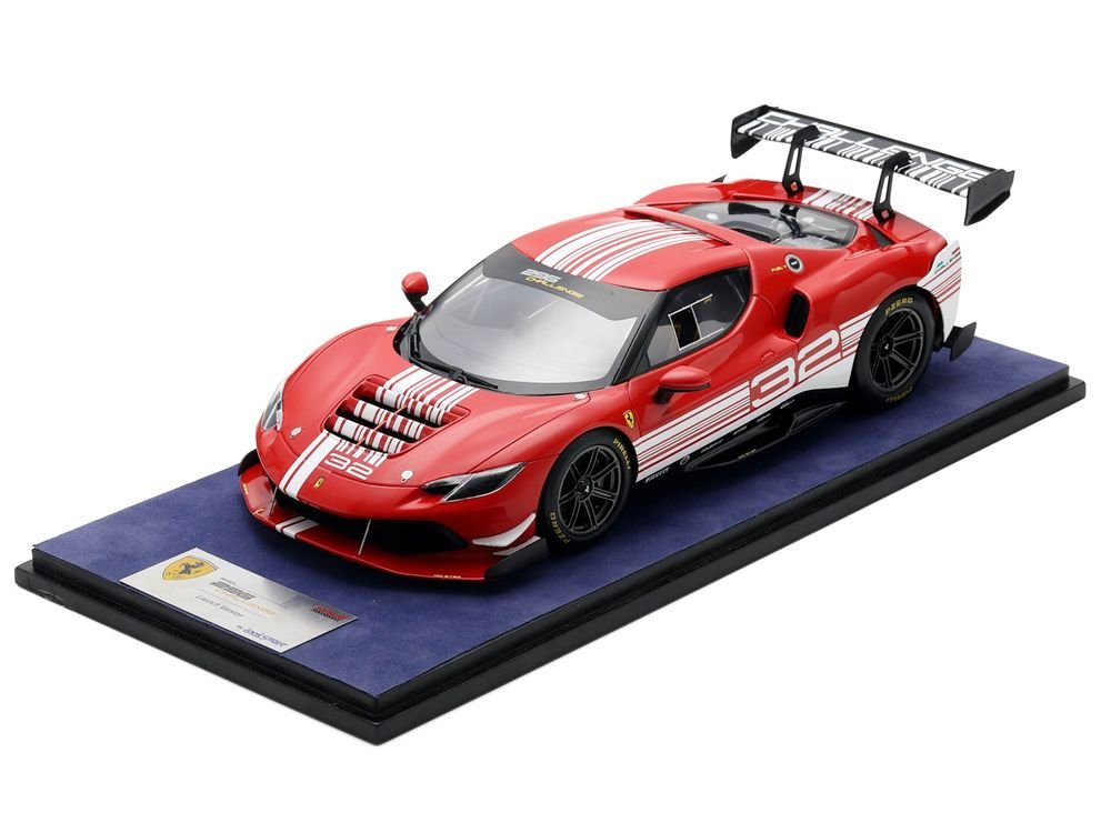Ferrari 296 GT3 Challenge #32 "Launch Version" Red with White Stripes with Acrylic Display Case 1/18 Model Car by LookSmart view 2