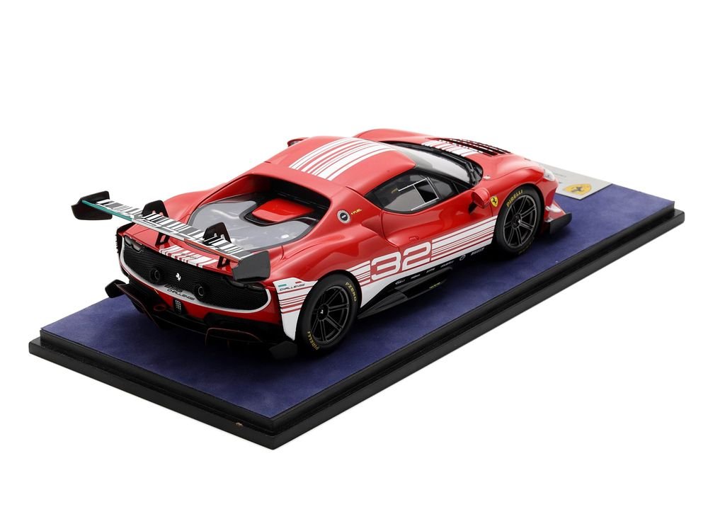 Ferrari 296 GT3 Challenge #32 "Launch Version" Red with White Stripes with Acrylic Display Case 1/18 Model Car by LookSmart view 3