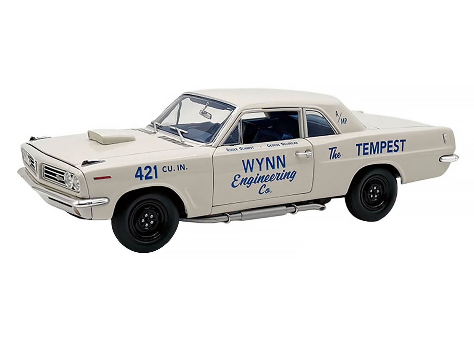 1963 Pontiac Tempest Super Duty "Wynn Engineering Co." White with Blue Interior Limited Edition to 315 pieces Worldwide 1/18 Diecast Model Car by ACME view 2