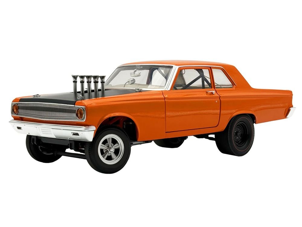 1965 Dodge Coronet AWB "Go Man Go" Go Mango Orange with Black Hood Limited Edition to 300 pieces Worldwide 1/18 Diecast Model Car by ACME view 2