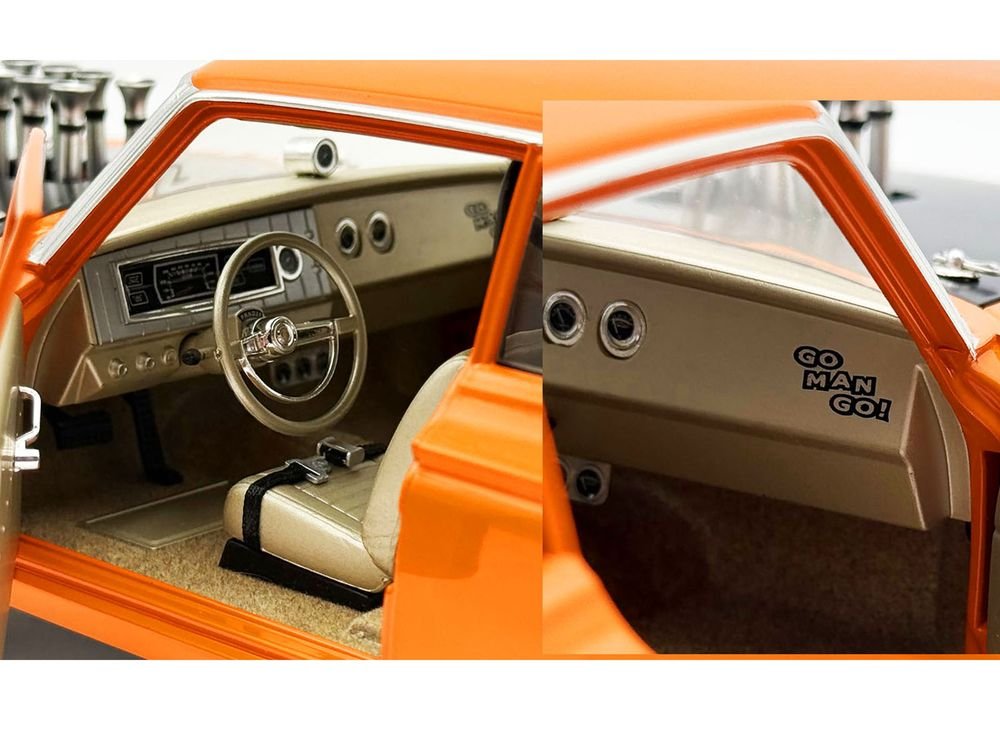 1965 Dodge Coronet AWB "Go Man Go" Go Mango Orange with Black Hood Limited Edition to 300 pieces Worldwide 1/18 Diecast Model Car by ACME view 4