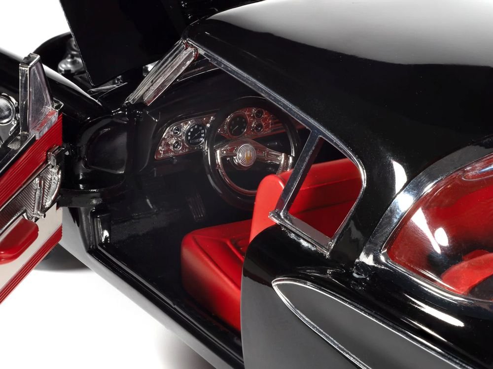 1957 Studebaker Golden Hawk Midnight Black with Red Interior 1/18 Diecast Model by Auto World view 4