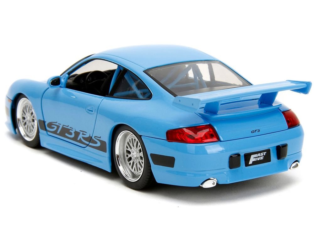 Porsche 911 GT3 RS Light Blue with Black Accents "Fast Five" (2011) Movie "25 Years of Fast & Furious" Series 1/24 Diecast Model Car by Jada view 5