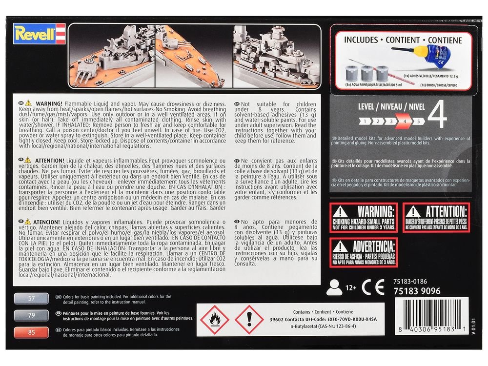 Level 4 Model Kit Battleship U.S.S. New Jersey All-Included Kit 1/1200 Scale Model by Revell view 5