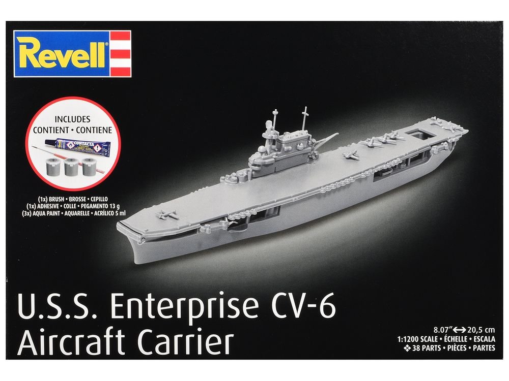 Level 4 Model Kit U.S.S. Enterprise CV-6 Aircraft Carrier All-Included Kit 1/1200 Scale Model by Revell
