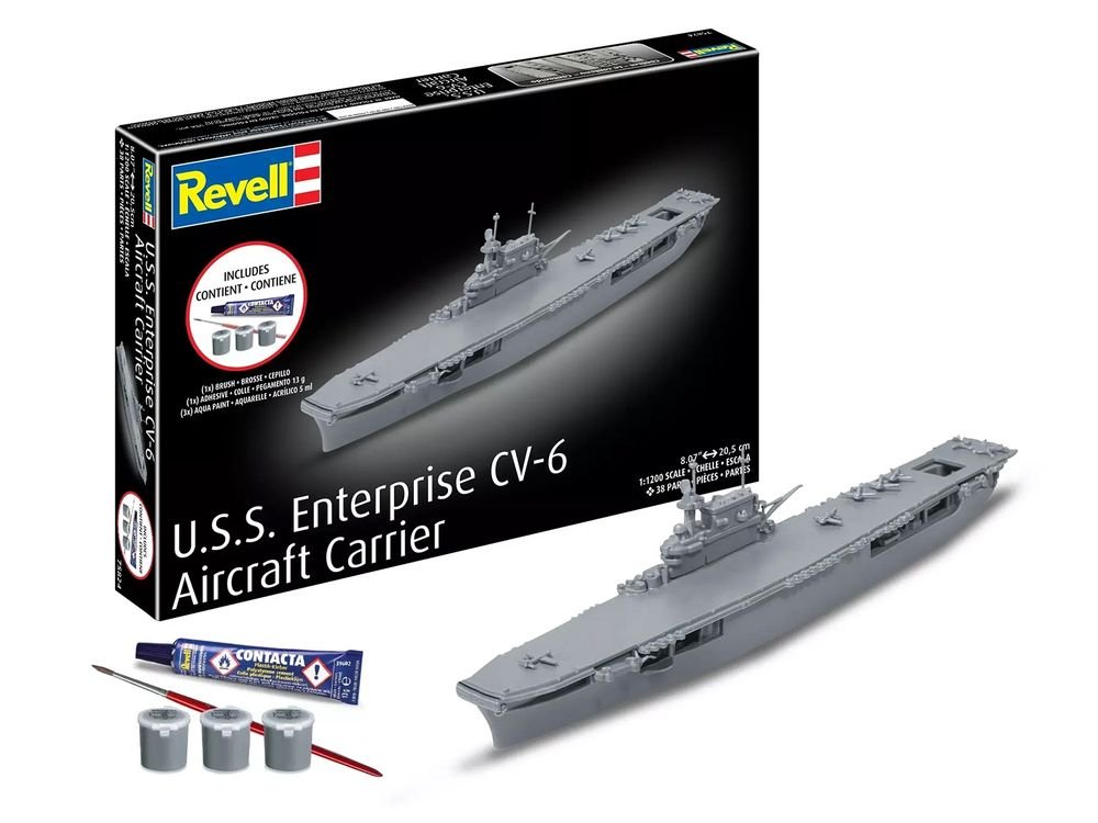 Level 4 Model Kit U.S.S. Enterprise CV-6 Aircraft Carrier All-Included Kit 1/1200 Scale Model by Revell view 4