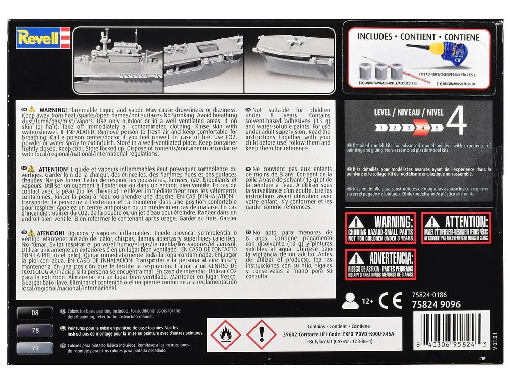 Level 4 Model Kit U.S.S. Enterprise CV-6 Aircraft Carrier All-Included Kit 1/1200 Scale Model by Revell view 5