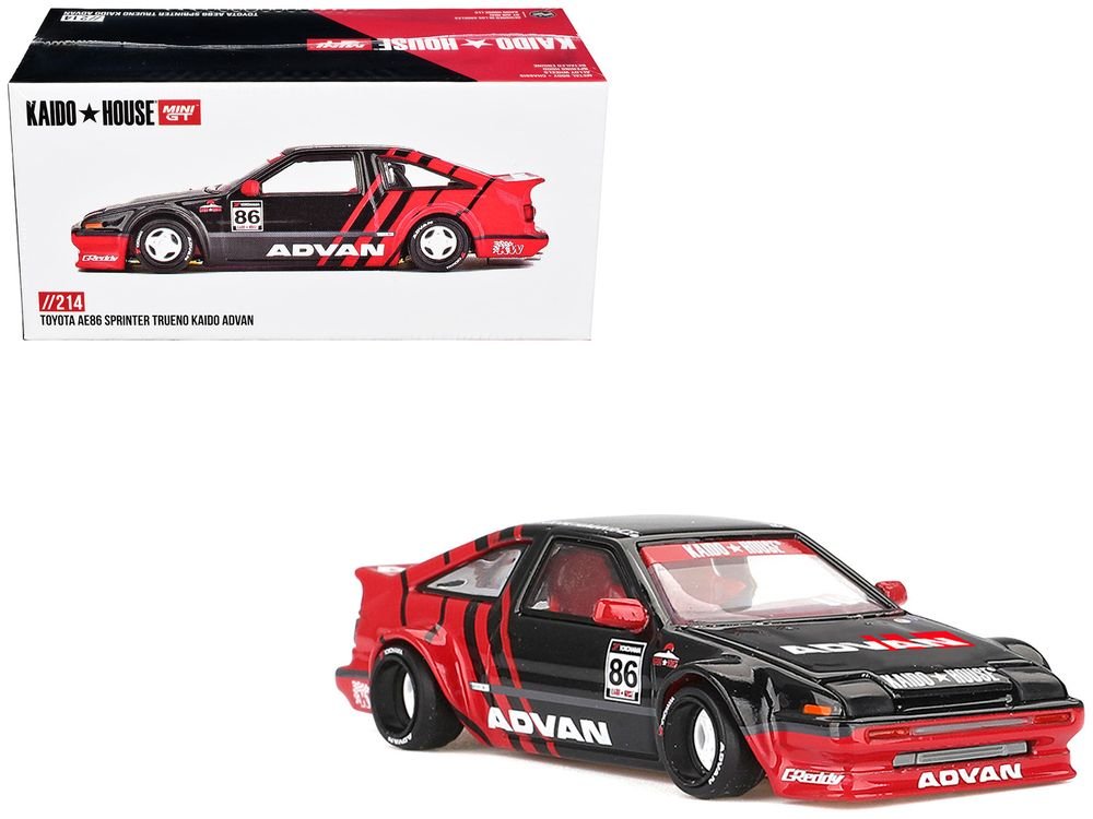 Toyota AE86 Sprinter Trueno RHD (Right Hand Drive) #86 "Kaido ADVAN" Black and Red (Designed by Jun Imai) "Kaido House" Special 1/64 Diecast Model Car by Mini GT