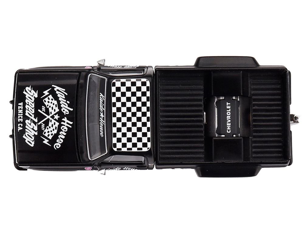 Chevrolet Silverado Dually Pickup Truck "Hot Rod V1" Matt Black with Checkered Top and Graphics (Designed by Jun Imai) "Kaido House" Special 1/64 Diecast Model Car by Mini GT view 5