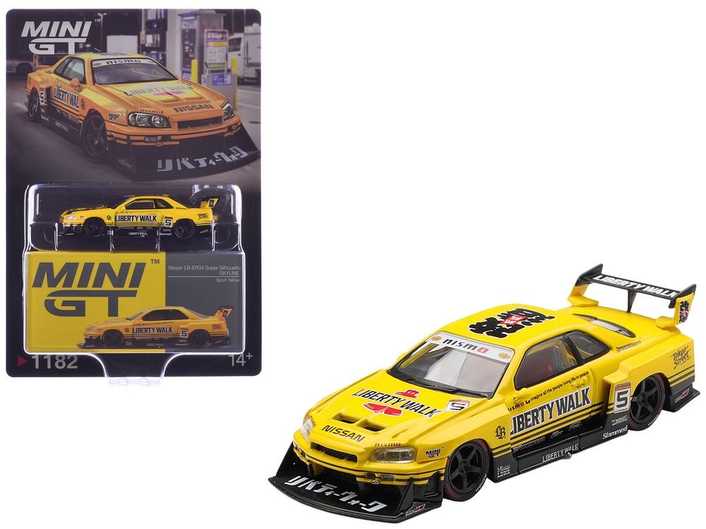 Nissan LB-ER34 Super Silhouette Skyline RHD (Right Hand Drive) #5 Sport Yellow with Graphics Limited Edition 1/64 Diecast Model Car by Mini GT