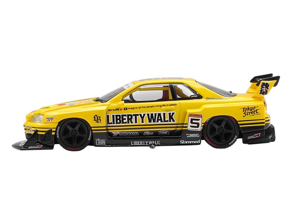 Nissan LB-ER34 Super Silhouette Skyline RHD (Right Hand Drive) #5 Sport Yellow with Graphics Limited Edition 1/64 Diecast Model Car by Mini GT view 3