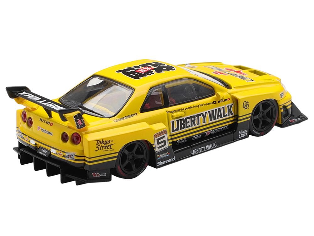 Nissan LB-ER34 Super Silhouette Skyline RHD (Right Hand Drive) #5 Sport Yellow with Graphics Limited Edition 1/64 Diecast Model Car by Mini GT view 4
