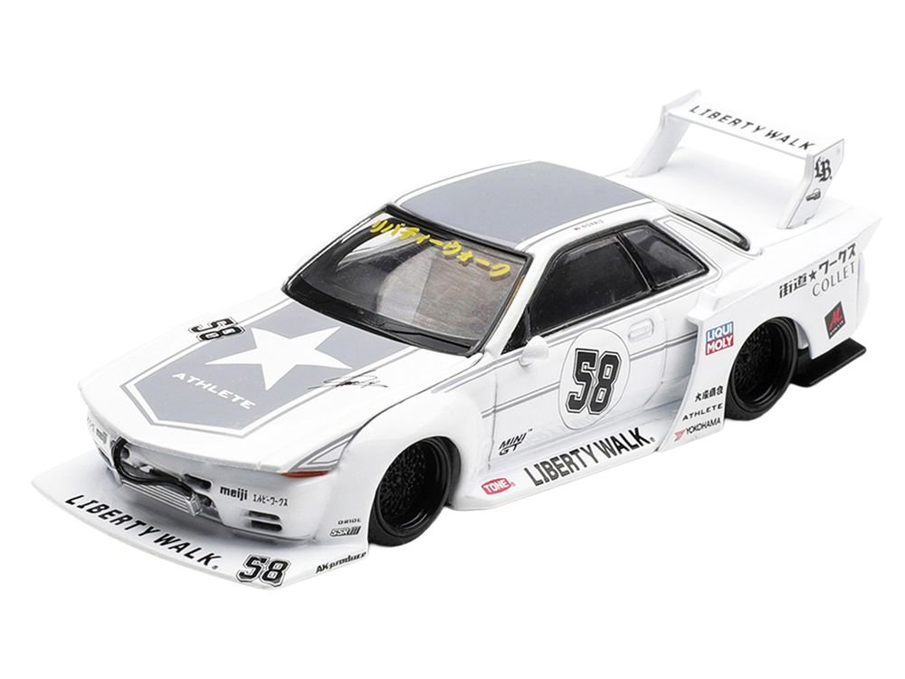 Nissan Skyline GT-R (R32) RHD (Right Hand Drive) #58 "Kaido Works" White with Gray Graphics "Tokyo Auto Salon 2025" Limited Edition 1/64 Diecast Model Car by Mini GT view 2