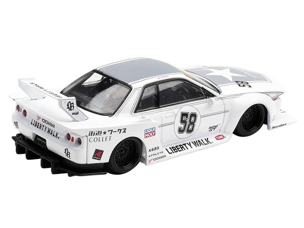 Nissan Skyline GT-R (R32) RHD (Right Hand Drive) #58 "Kaido Works" White with Gray Graphics "Tokyo Auto Salon 2025" Limited Edition 1/64 Diecast Model Car by Mini GT view 4