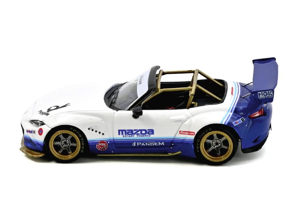 Mazda MX-5 ND Miata "Pandem Rocket Bunny" V1.0 White and Blue 1/64 Diecast Model Car by Inno Models view 2