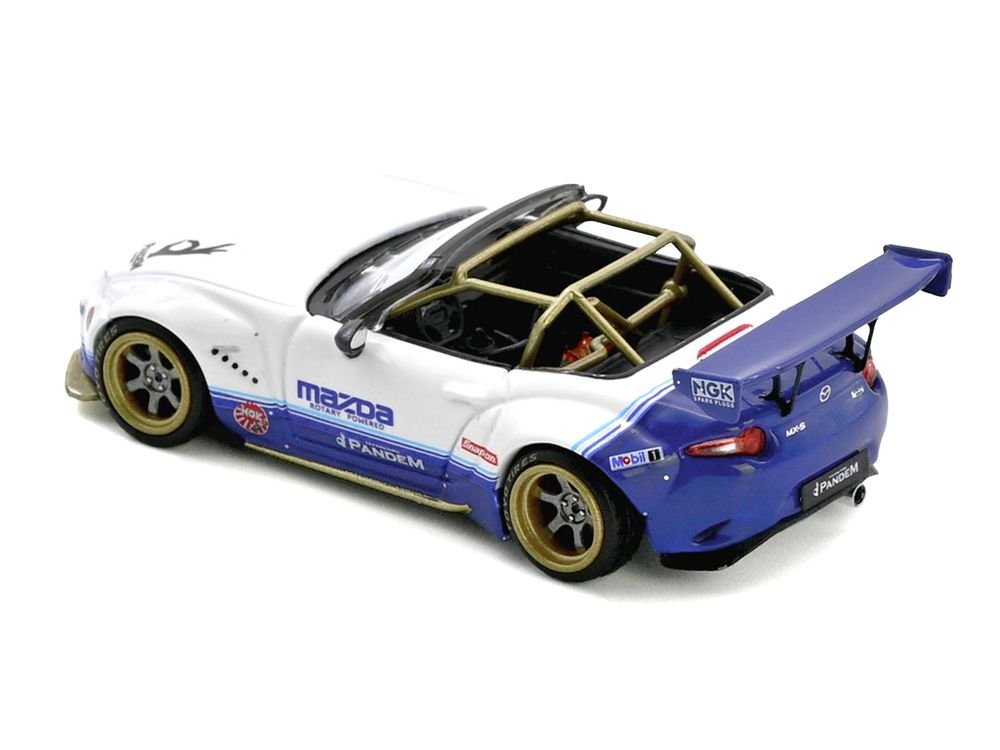 Mazda MX-5 ND Miata "Pandem Rocket Bunny" V1.0 White and Blue 1/64 Diecast Model Car by Inno Models view 3