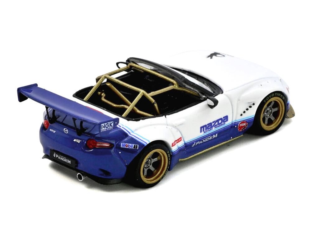 Mazda MX-5 ND Miata "Pandem Rocket Bunny" V1.0 White and Blue 1/64 Diecast Model Car by Inno Models view 4