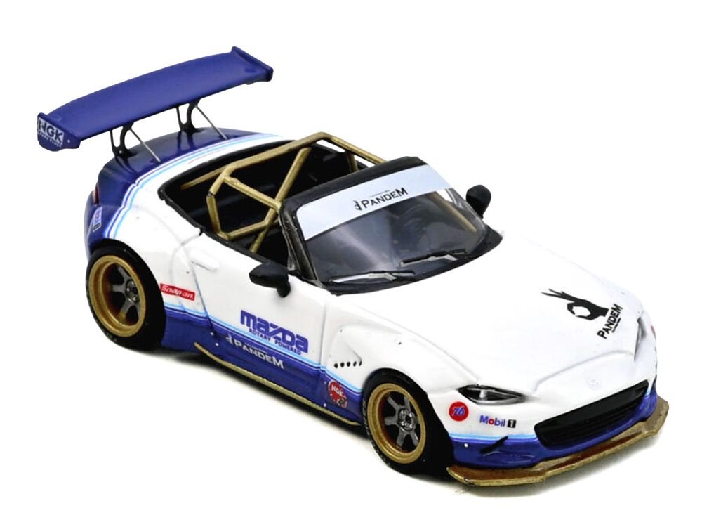 Mazda MX-5 ND Miata "Pandem Rocket Bunny" V1.0 White and Blue 1/64 Diecast Model Car by Inno Models view 5